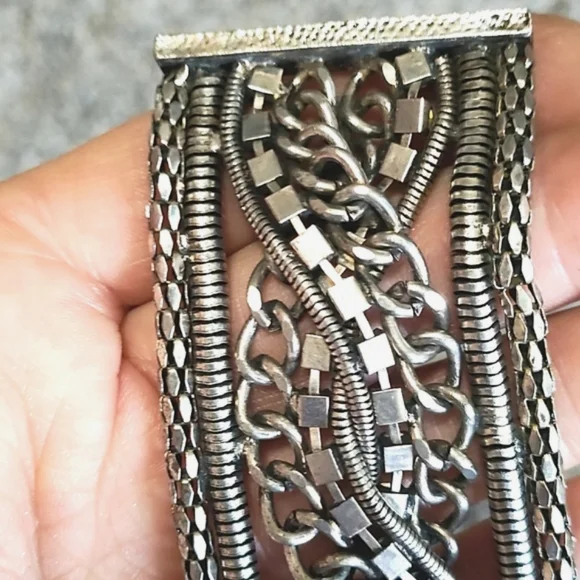 VINTAGE SILVER-TONE EXTRA WIDE MULTISTRAND CHAIN MAGNETIC 6.5-7" BRACELET - Picture 5 of 9